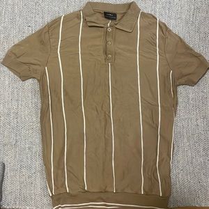 Brown ZARA button-up striped tee